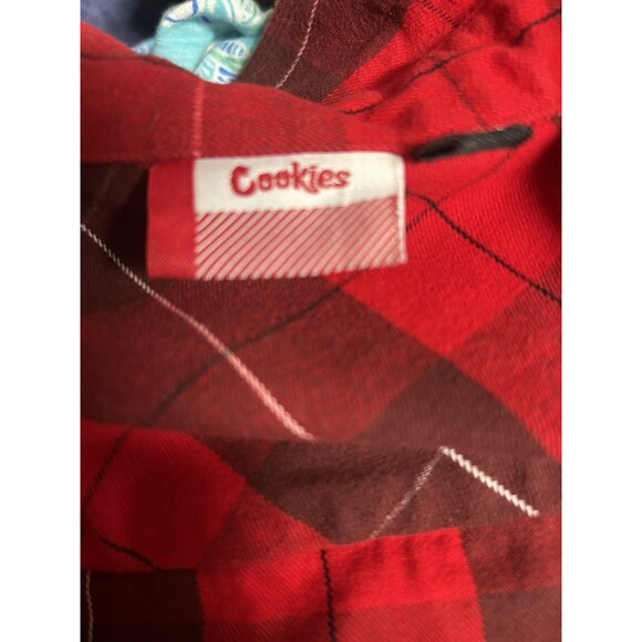 Cookies Flannel Shirt Mens Small Plaid Colorblock Button Up Shacket Winter Cozy - Picture 7 of 10
